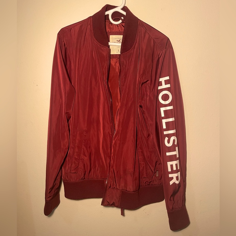Hollister Mens Burgundy/Maroon Bomber Jacket  Size Large